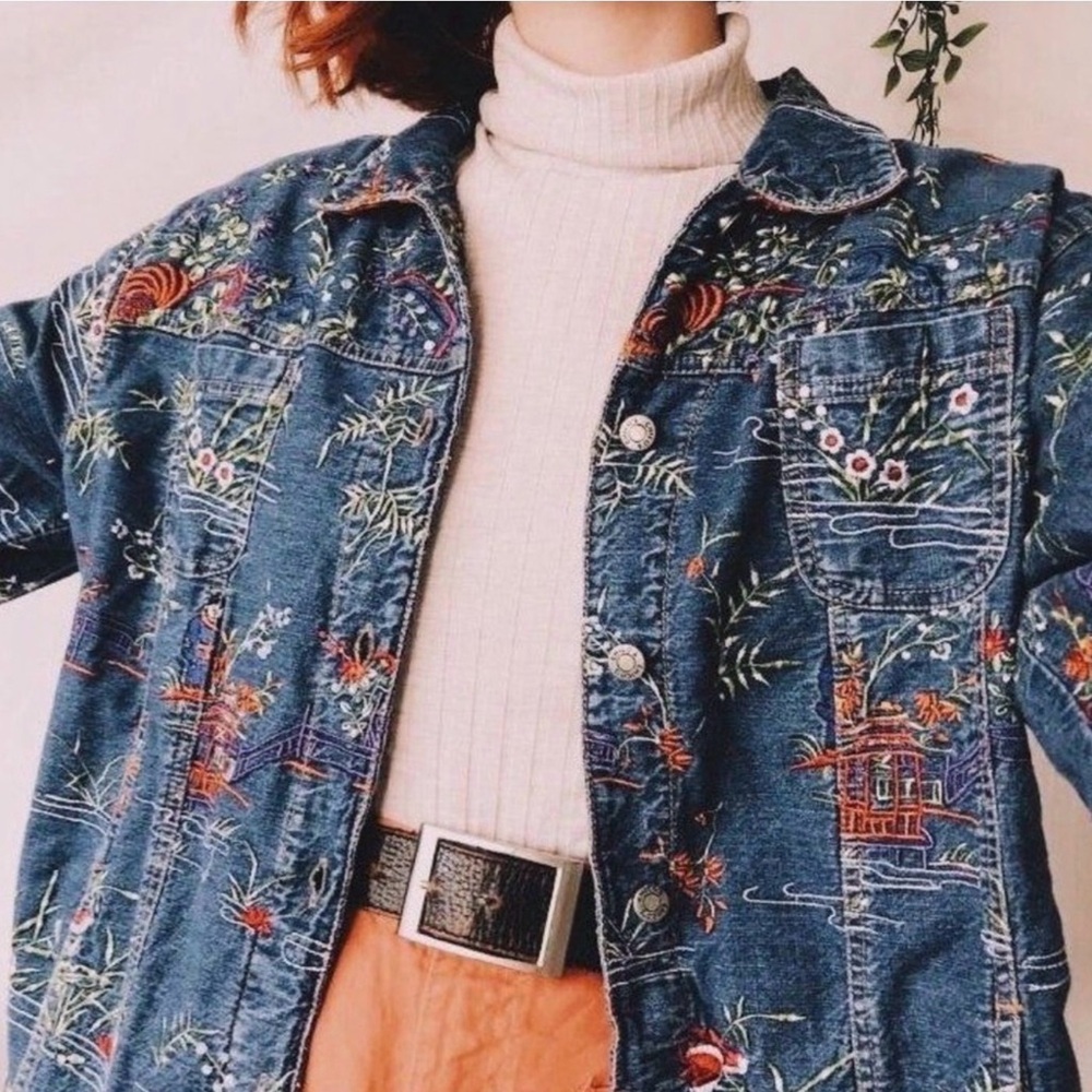 Vintage Chico’s Design Asian Embroidered Jean Jacket XL 3
